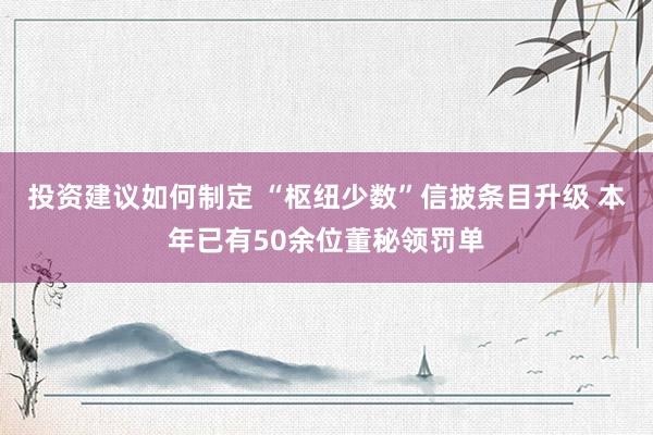 投资建议如何制定 “枢纽少数”信披条目升级 本年已有50余位董秘领罚单