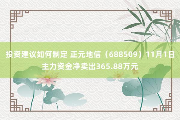 投资建议如何制定 正元地信（688509）11月1日主力资金净卖出365.88万元