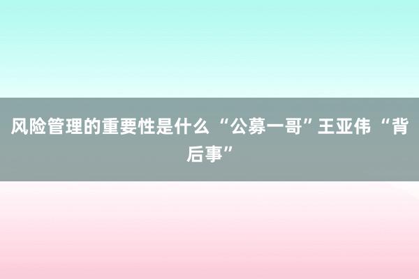 风险管理的重要性是什么 “公募一哥”王亚伟 “背后事”