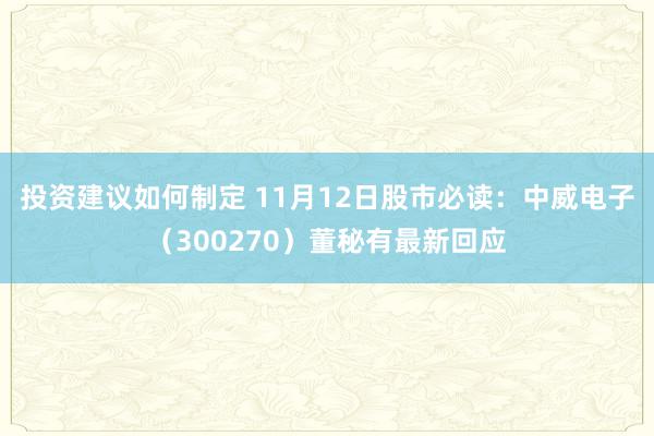 投资建议如何制定 11月12日股市必读：中威电子（300270）董秘有最新回应