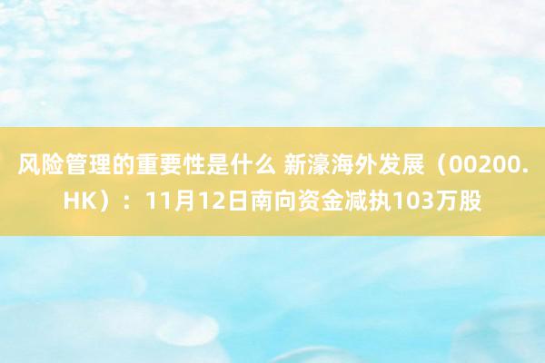 风险管理的重要性是什么 新濠海外发展（00200.HK）：11月12日南向资金减执103万股