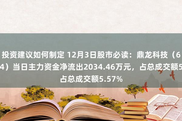 投资建议如何制定 12月3日股市必读：鼎龙科技（603004）当日主力资金净流出2034.46万元，占总成交额5.57%