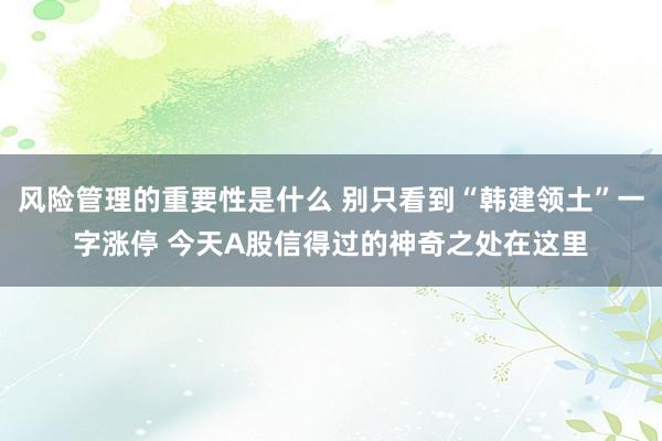 风险管理的重要性是什么 别只看到“韩建领土”一字涨停 今天A股信得过的神奇之处在这里