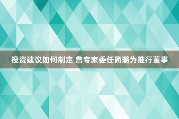 投资建议如何制定 鲁专家委任简璐为推行董事