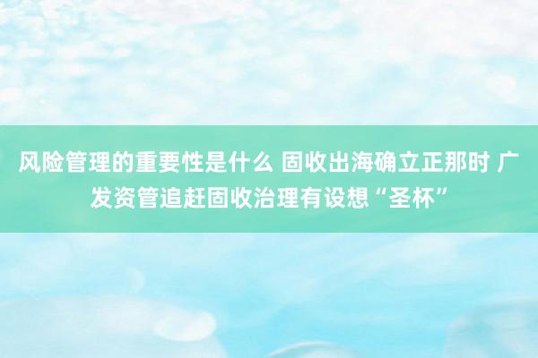 风险管理的重要性是什么 固收出海确立正那时 广发资管追赶固收治理有设想“圣杯”