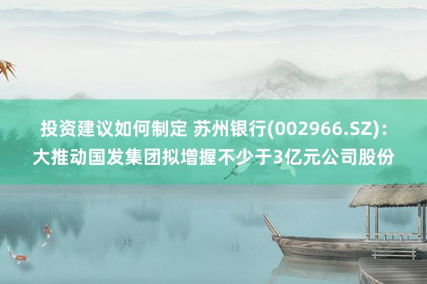 投资建议如何制定 苏州银行(002966.SZ)：大推动国发集团拟增握不少于3亿元公司股份