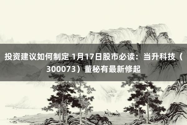 投资建议如何制定 1月17日股市必读：当升科技（300073）董秘有最新修起