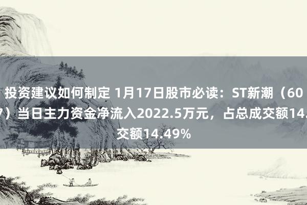 投资建议如何制定 1月17日股市必读：ST新潮（600777）当日主力资金净流入2022.5万元，占总成交额14.49%