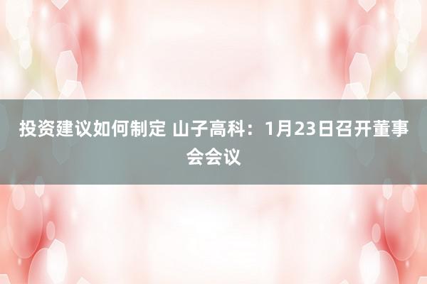 投资建议如何制定 山子高科：1月23日召开董事会会议