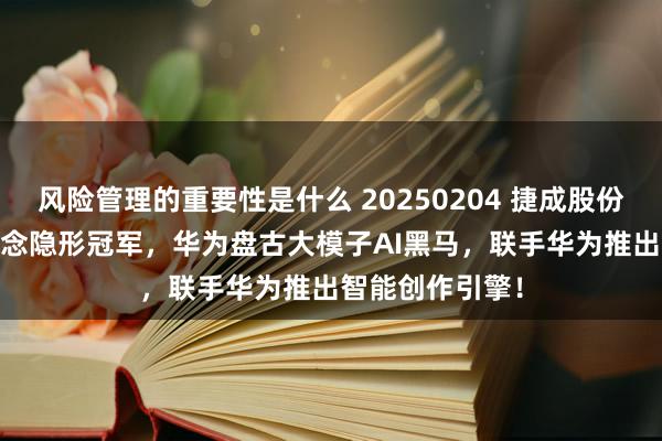 风险管理的重要性是什么 20250204 捷成股份 AI智能体赛说念隐形冠军，华为盘古大模子AI黑马，联手华为推出智能创作引擎！