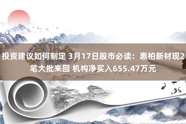 投资建议如何制定 3月17日股市必读：惠柏新材现2笔大批来回 机构净买入655.47万元